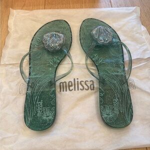 Melissa Green Glitter Jelly Sandals Size 10 Seashell Detail Rare Summer Y2K